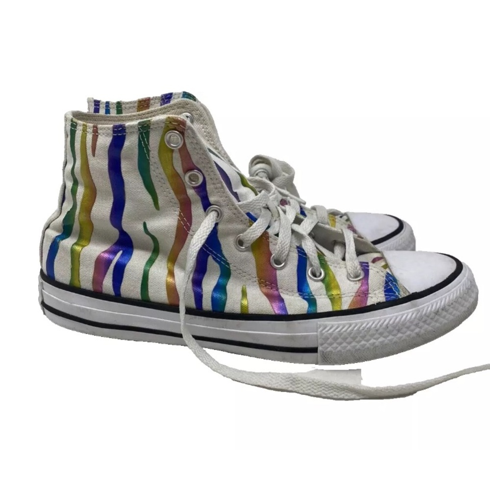 Converse All Star Chuck Taylor Junior Sneakers Size 6 High Top Rainbow Striped - Picture 3 of 8